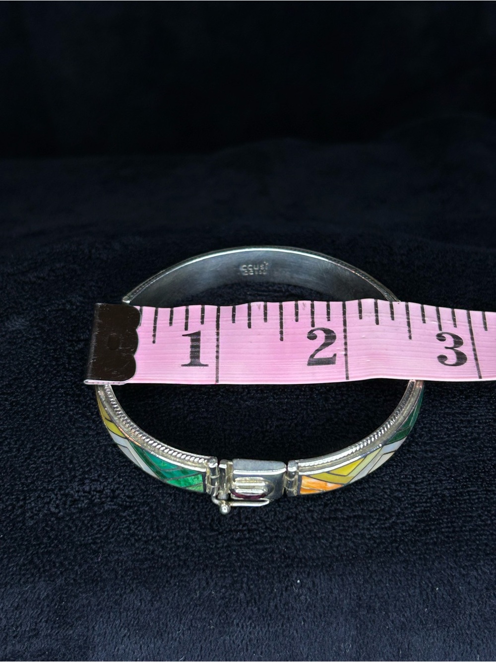 Sterling Silver Multi-Color Inlay Bangle Bracelet - Picture 8 of 8